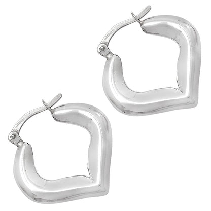 925 Sterling Silver Geometric Heart Hoops – Modern Stylish Earrings DGE1041