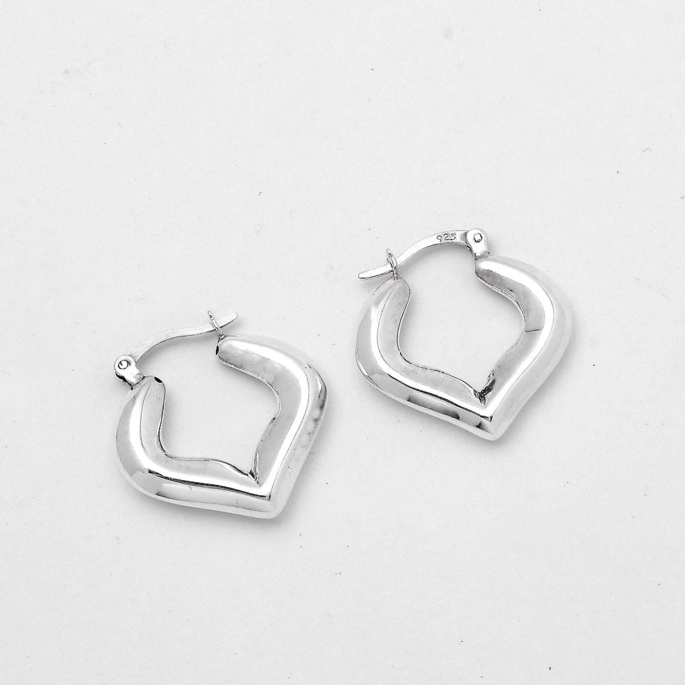 925 Sterling Silver Geometric Heart Hoops – Modern Stylish Earrings DGE1041