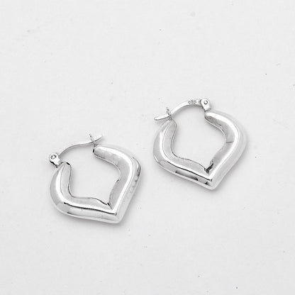 925 Sterling Silver Geometric Heart Hoops – Modern Stylish Earrings DGE1041