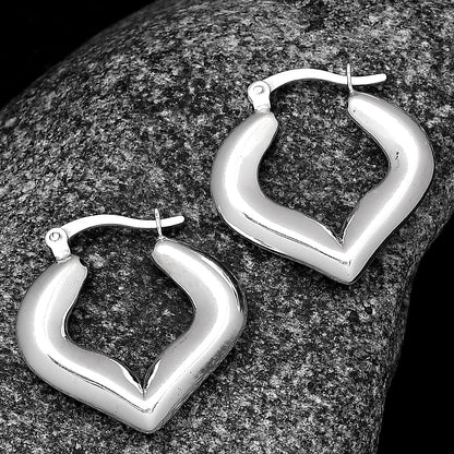 925 Sterling Silver Geometric Heart Hoops – Modern Stylish Earrings DGE1041