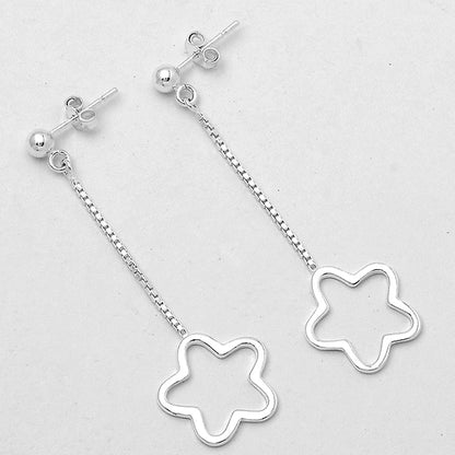 925 Sterling Silver Long Flower Dangle Earrings – Lightweight Design DGE1044