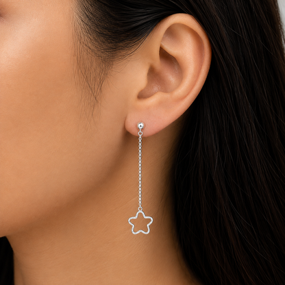 925 Sterling Silver Long Flower Dangle Earrings – Lightweight Design DGE1044