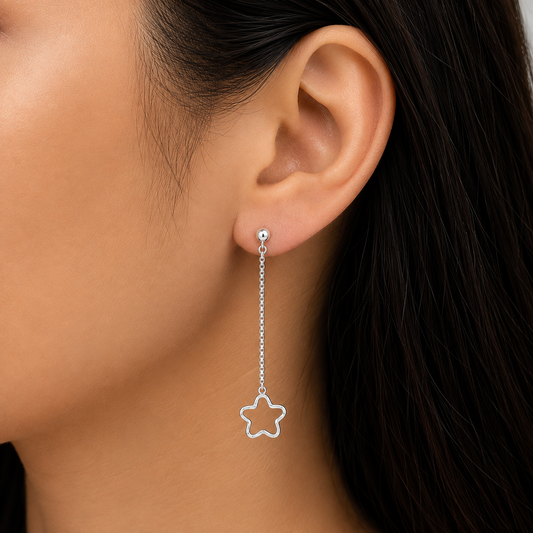 925 Sterling Silver Long Flower Dangle Earrings – Lightweight Design DGE1044