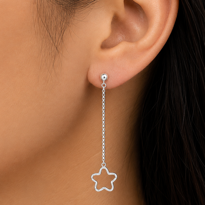 925 Sterling Silver Long Flower Dangle Earrings – Lightweight Design DGE1044