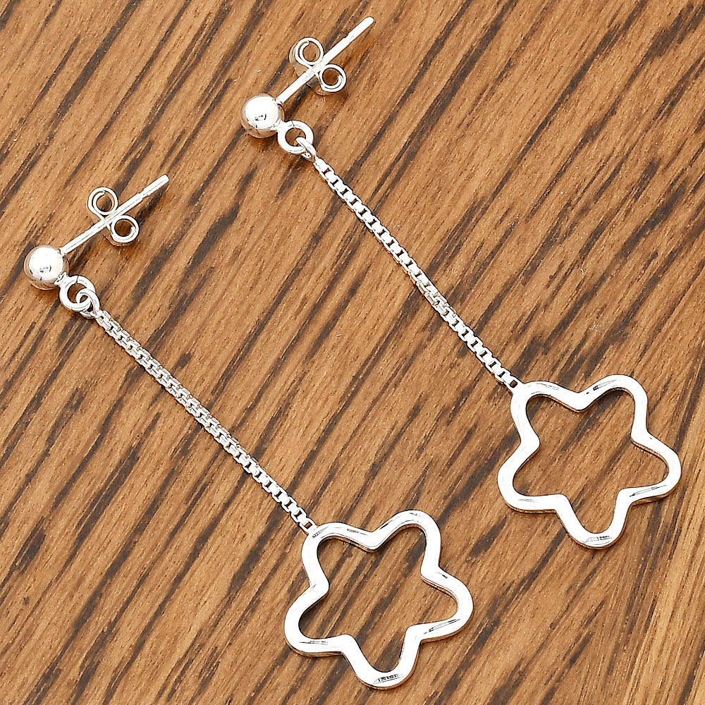925 Sterling Silver Long Flower Dangle Earrings – Lightweight Design DGE1044