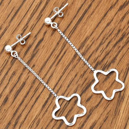 925 Sterling Silver Long Flower Dangle Earrings – Lightweight Design DGE1044