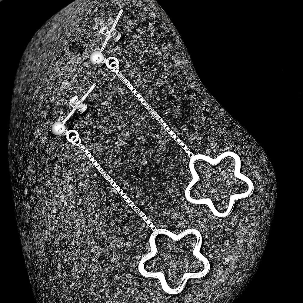 925 Sterling Silver Long Flower Dangle Earrings – Lightweight Design DGE1044