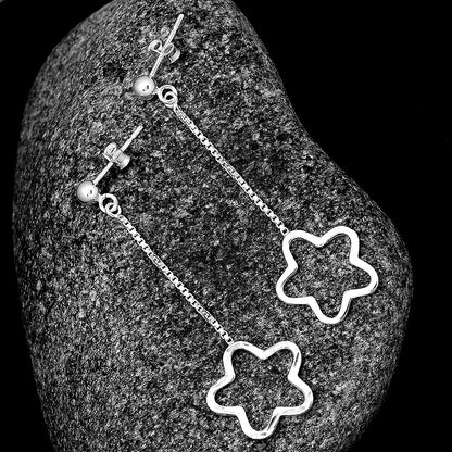 925 Sterling Silver Long Flower Dangle Earrings – Lightweight Design DGE1044