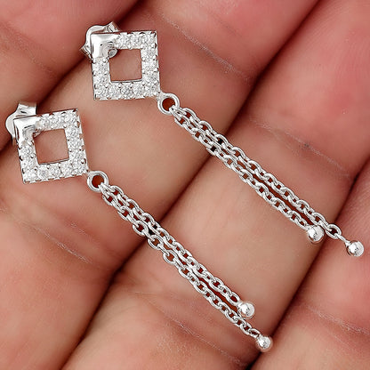 925 Sterling Silver CZ Square Chain Drop Earrings Jewelry for Women DGE1046