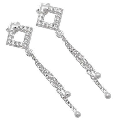 925 Sterling Silver CZ Square Chain Drop Earrings Jewelry for Women DGE1046