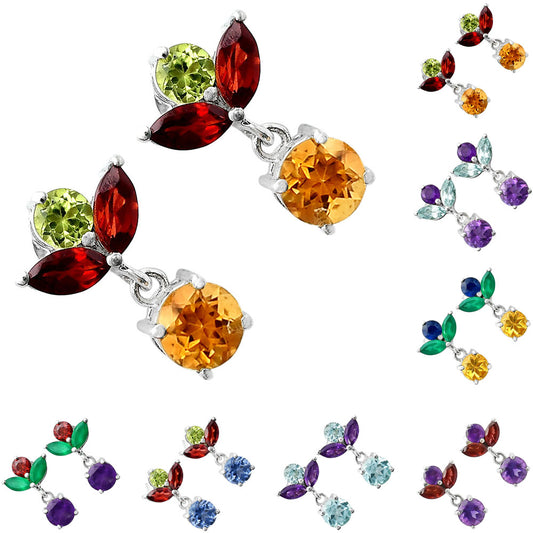 Handmade 925 Sterling Silver Multi Gemstone Drop Earrings for Women DGE1051 E-1060