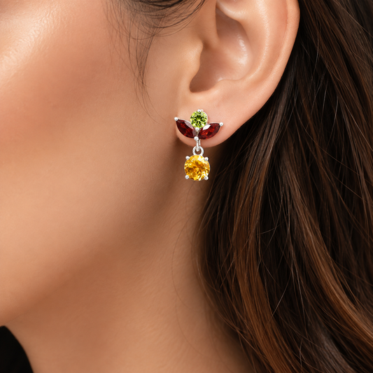Handmade 925 Sterling Silver Multi Gemstone Drop Earrings for Women DGE1051 E-1060