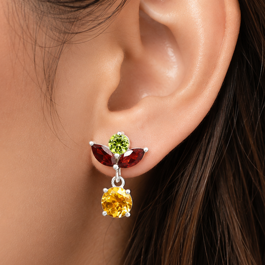 Handmade 925 Sterling Silver Multi Gemstone Drop Earrings for Women DGE1051 E-1060