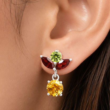 925 Sterling Silver Multi-Gemstone Cluster Drop Earrings for Women AGE1005 E-1060