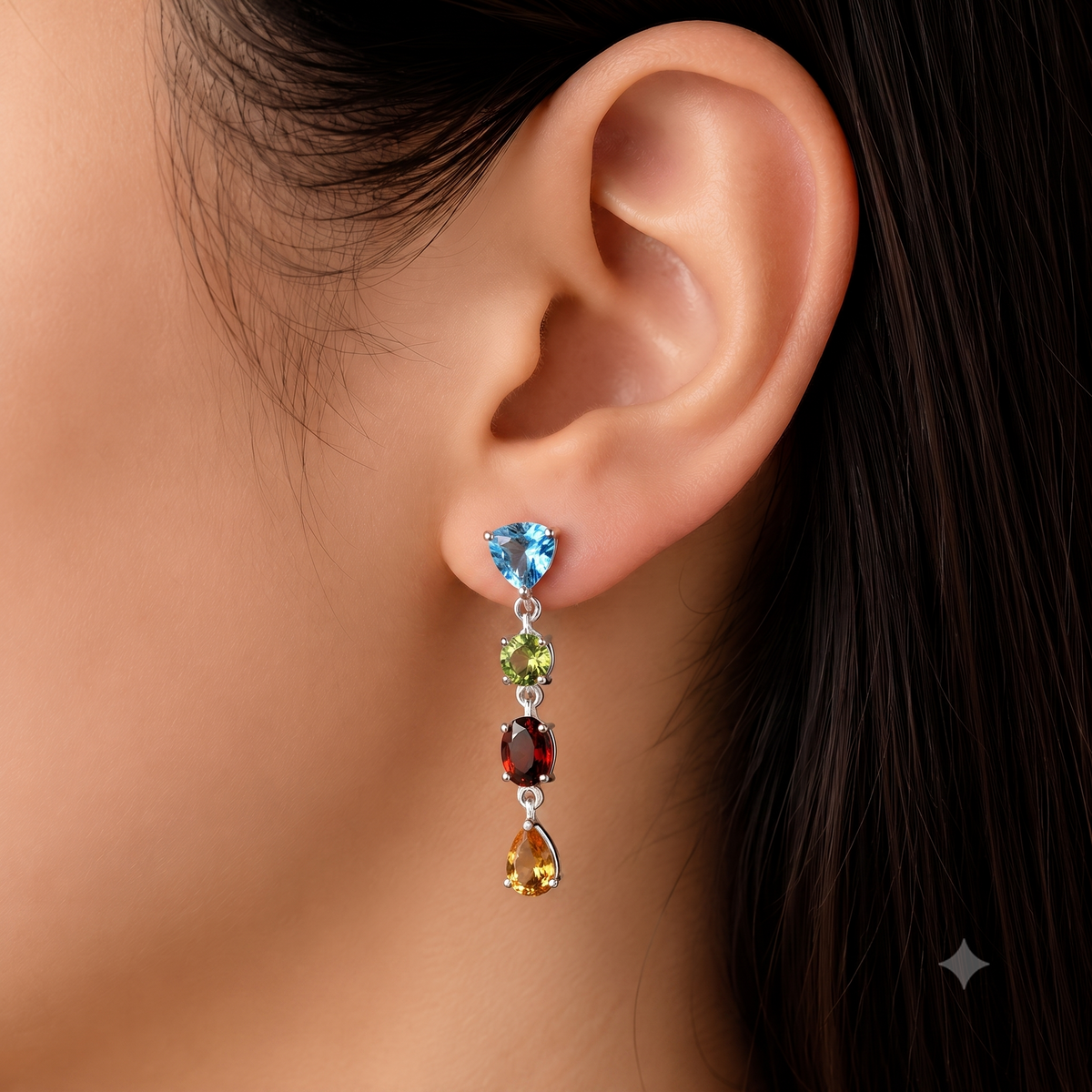 Elegant Multicolor Stone Drop Earrings 925 Sterling Silver Jewelry DGE1057 E-1061