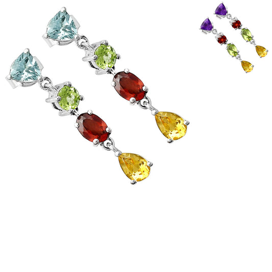 Elegant Multicolor Stone Drop Earrings 925 Sterling Silver Jewelry DGE1057 E-1061