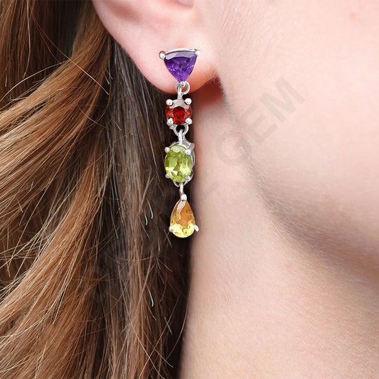 Elegant Multicolor Stone Drop Earrings 925 Sterling Silver Jewelry DGE1057 E-1061