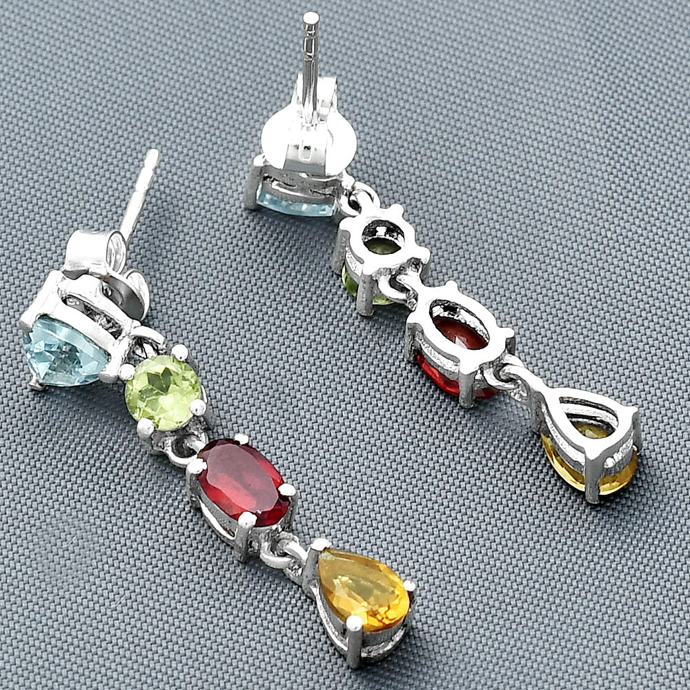 Elegant Multicolor Stone Drop Earrings 925 Sterling Silver Jewelry DGE1057 E-1061
