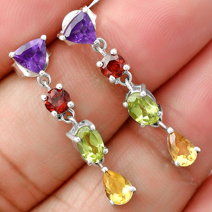 Elegant Multicolor Stone Drop Earrings 925 Sterling Silver Jewelry DGE1057 E-1061