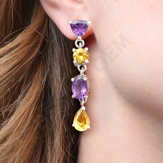 925 Sterling Silver Multi Colorful Gemstone Drop Earrings for Women DGE1059 E-1061