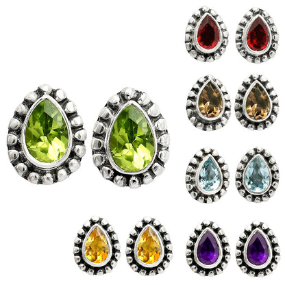 925 Sterling Silver Teardrop Gemstone Stud Earrings Jewelry for Women DGE1064 E-1121