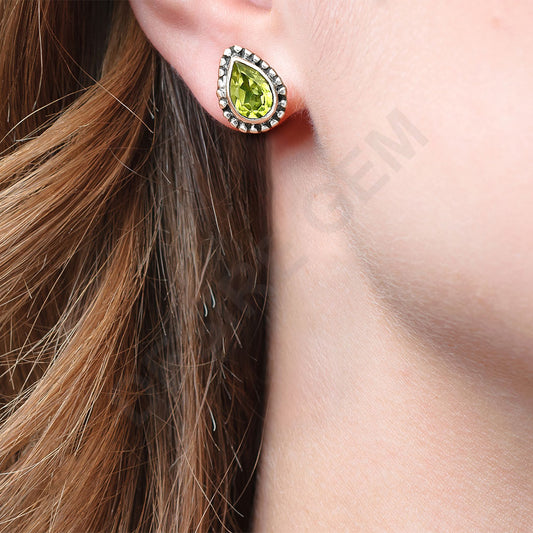 925 Sterling Silver Teardrop Gemstone Stud Earrings Jewelry for Women DGE1064 E-1121