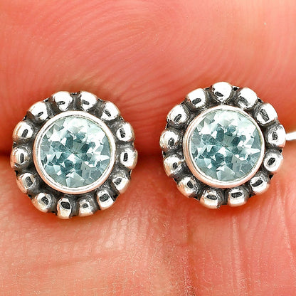 Round Natural Gemstone Stud Earrings 925 Sterling Silver Vintage Design DGE1065 E-1121
