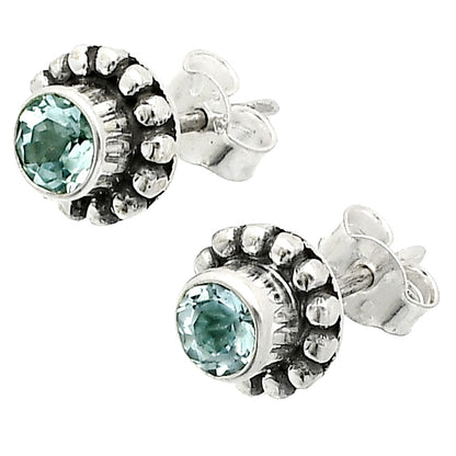 Round Natural Gemstone Stud Earrings 925 Sterling Silver Vintage Design DGE1065 E-1121