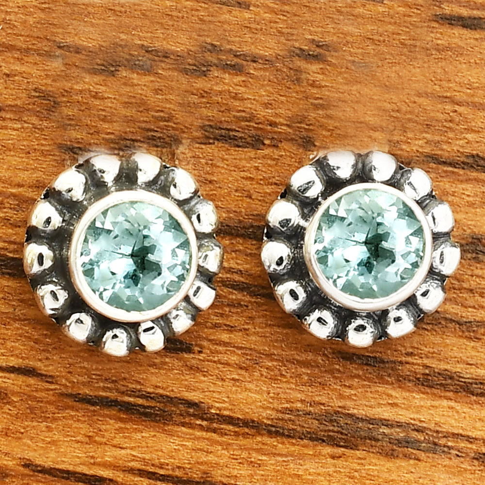 Round Natural Gemstone Stud Earrings 925 Sterling Silver Vintage Design DGE1065 E-1121