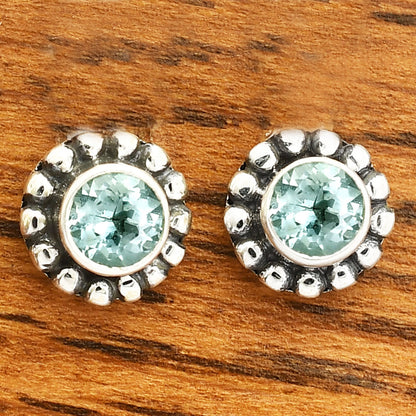 Round Natural Gemstone Stud Earrings 925 Sterling Silver Vintage Design DGE1065 E-1121