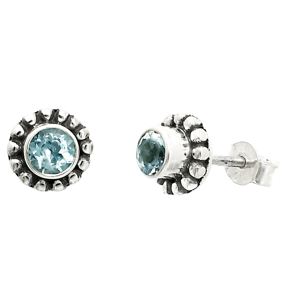 Round Natural Gemstone Stud Earrings 925 Sterling Silver Vintage Design DGE1065 E-1121