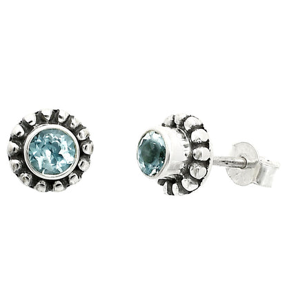 Round Natural Gemstone Stud Earrings 925 Sterling Silver Vintage Design DGE1065 E-1121