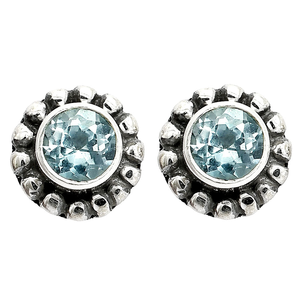 Round Natural Gemstone Stud Earrings 925 Sterling Silver Vintage Design DGE1065 E-1121