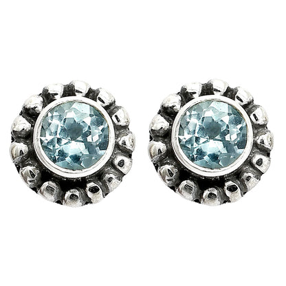 Round Natural Gemstone Stud Earrings 925 Sterling Silver Vintage Design DGE1065 E-1121