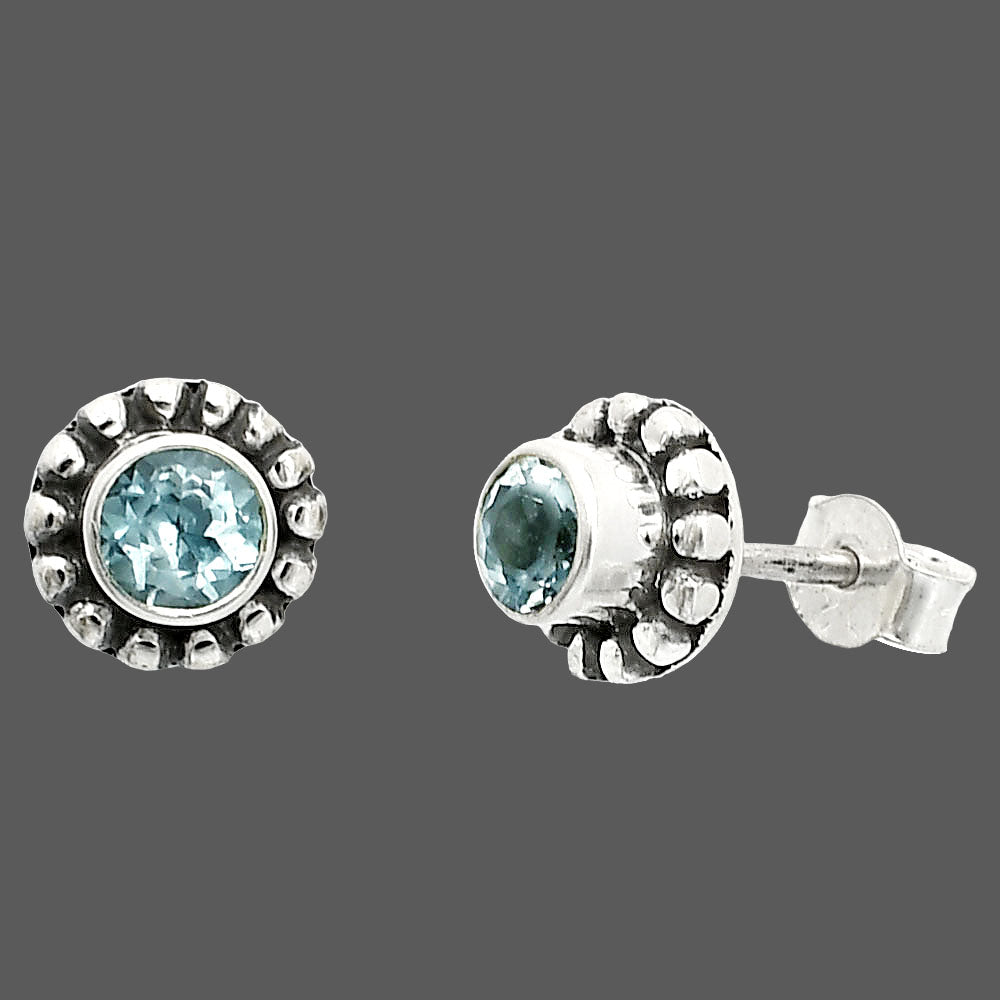 Round Natural Gemstone Stud Earrings 925 Sterling Silver Vintage Design DGE1065 E-1121