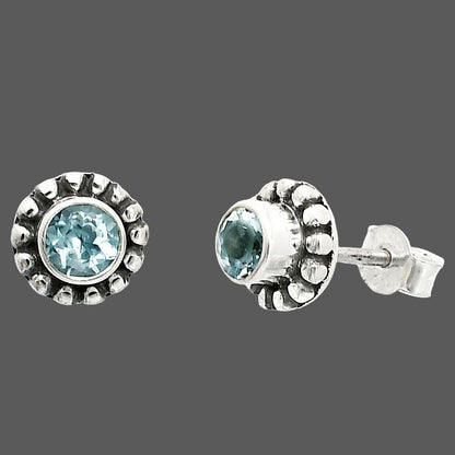Round Natural Gemstone Stud Earrings 925 Sterling Silver Vintage Design DGE1065 E-1121