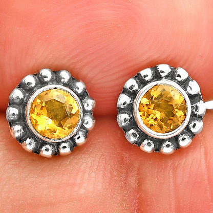 Round Natural Gemstone Stud Earrings 925 Sterling Silver Vintage Design DGE1065 E-1121