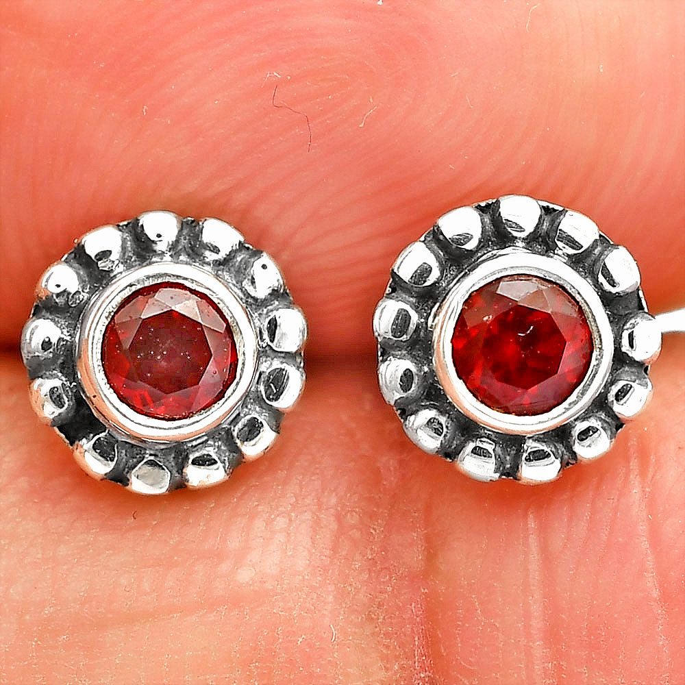 Round Natural Gemstone Stud Earrings 925 Sterling Silver Vintage Design DGE1065 E-1121