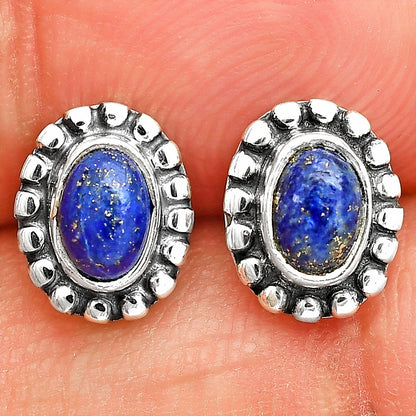 Oval Gemstone Silver Stud Earrings – Amethyst, Citrine, Lapis, Moonstone DGE1066 E-1121