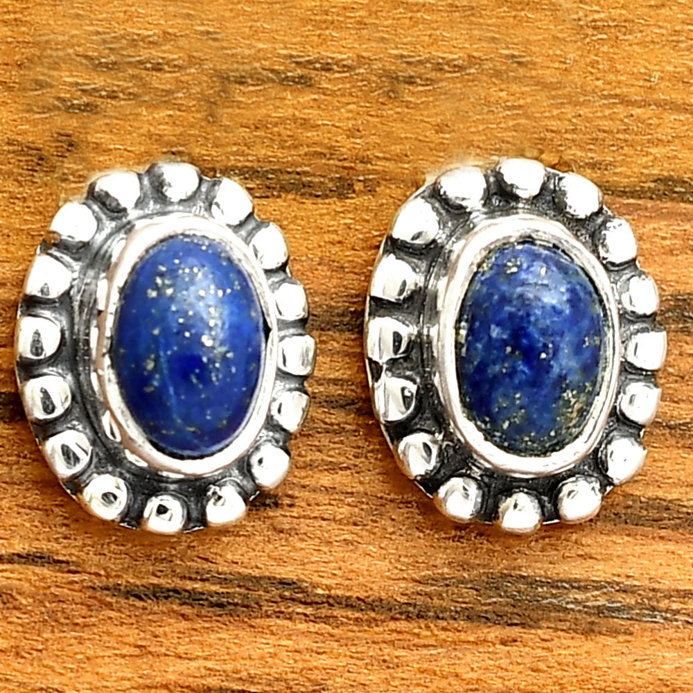 Oval Gemstone Silver Stud Earrings – Amethyst, Citrine, Lapis, Moonstone DGE1066 E-1121