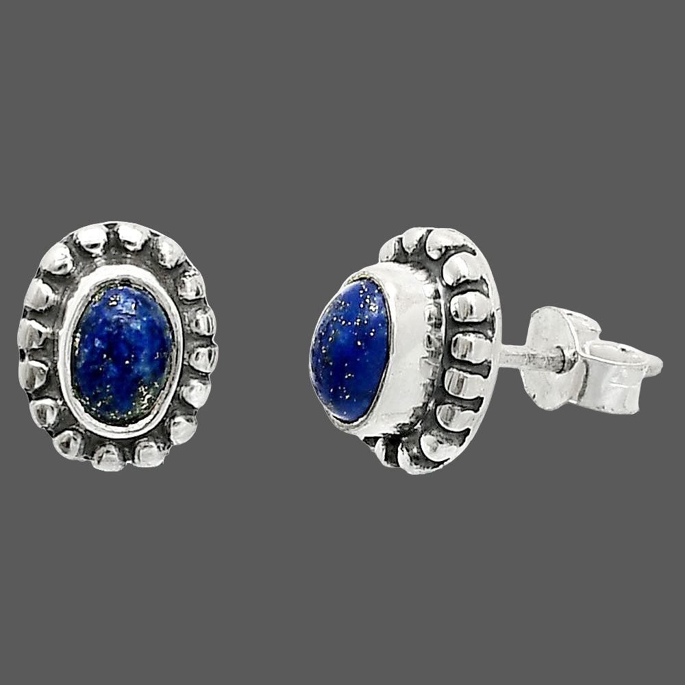 Oval Gemstone Silver Stud Earrings – Amethyst, Citrine, Lapis, Moonstone DGE1066 E-1121