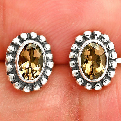 Oval Gemstone Silver Stud Earrings – Amethyst, Citrine, Lapis, Moonstone DGE1066 E-1121