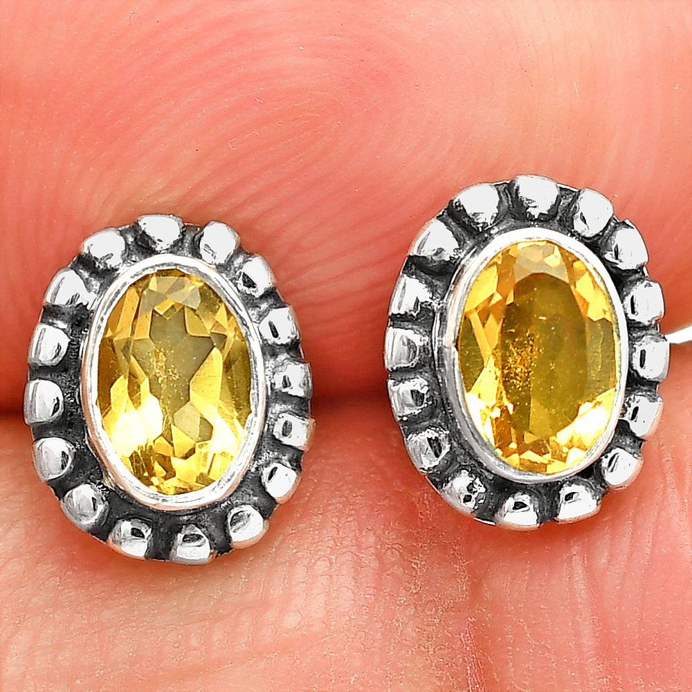 Oval Gemstone Silver Stud Earrings – Amethyst, Citrine, Lapis, Moonstone DGE1066 E-1121