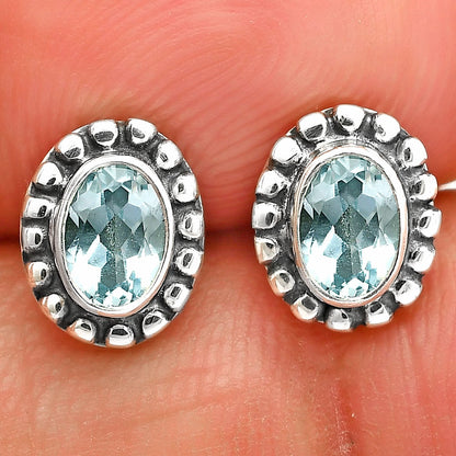 Oval Gemstone Silver Stud Earrings – Amethyst, Citrine, Lapis, Moonstone DGE1066 E-1121