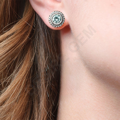 Round Gemstone Silver Stud Earrings – Amethyst, Citrine, Garnet, Topaz DGE1067 E-1245