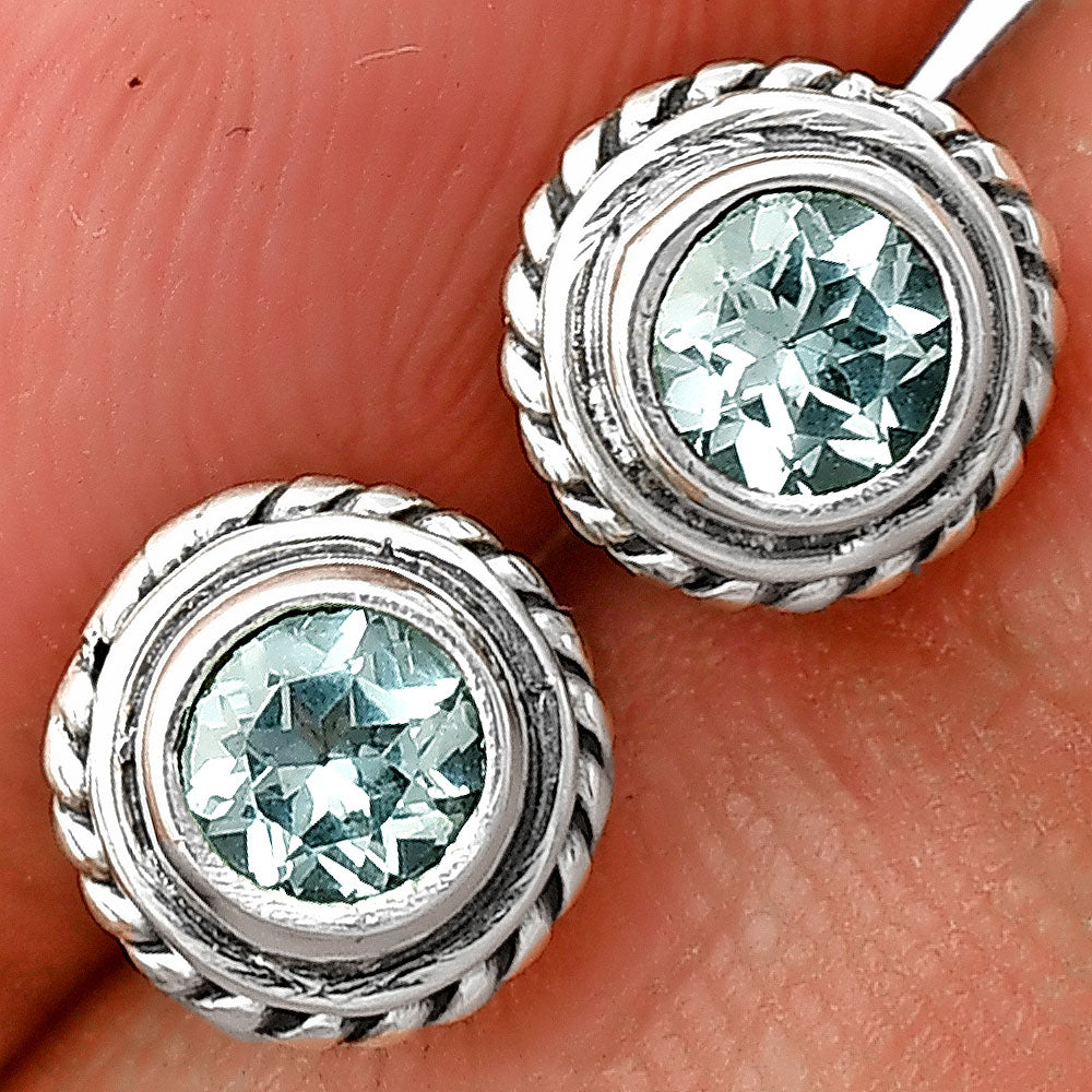 Round Gemstone Silver Stud Earrings – Amethyst, Citrine, Garnet, Topaz DGE1067 E-1245