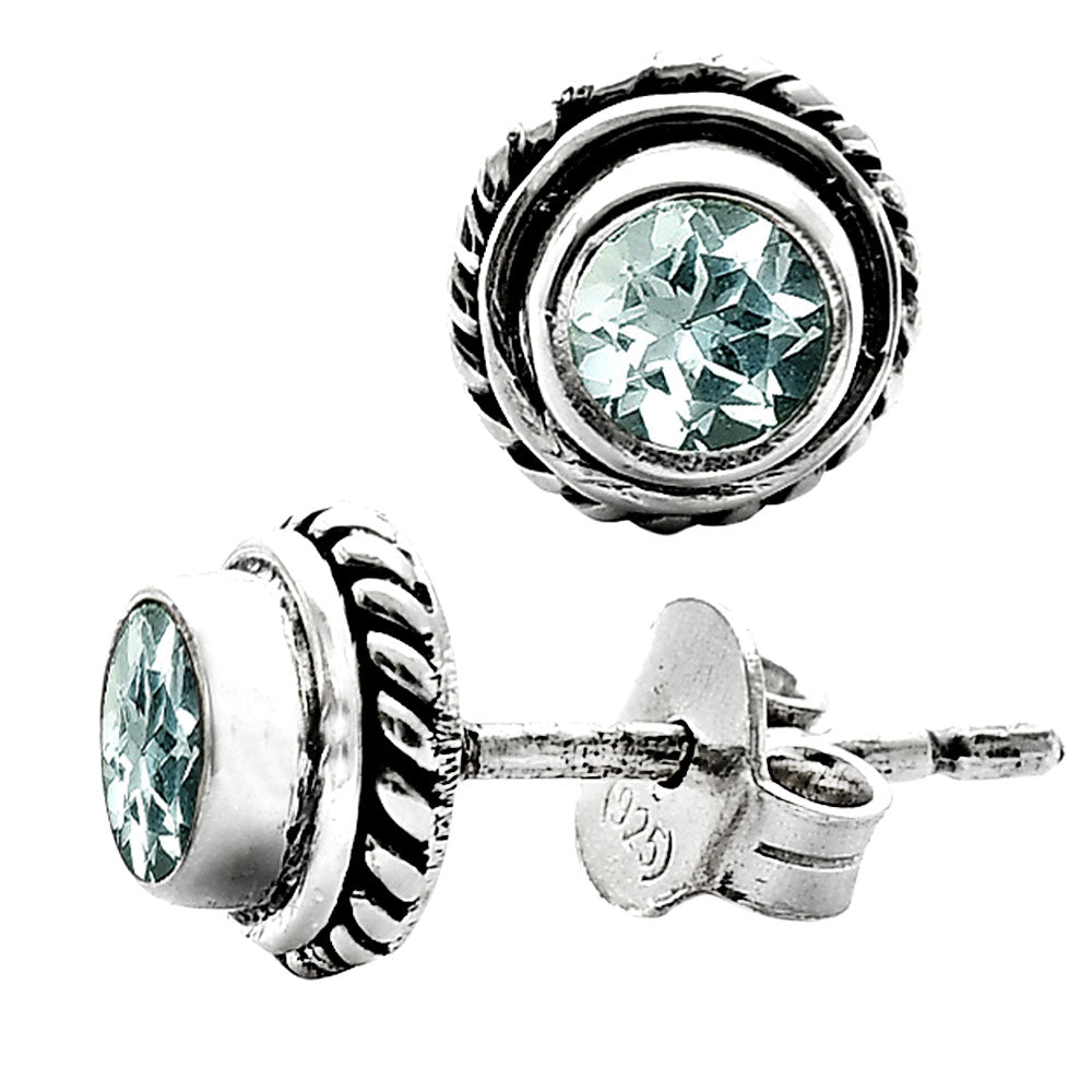 Round Gemstone Silver Stud Earrings – Amethyst, Citrine, Garnet, Topaz DGE1067 E-1245