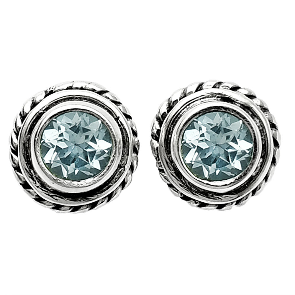 Round Gemstone Silver Stud Earrings – Amethyst, Citrine, Garnet, Topaz DGE1067 E-1245