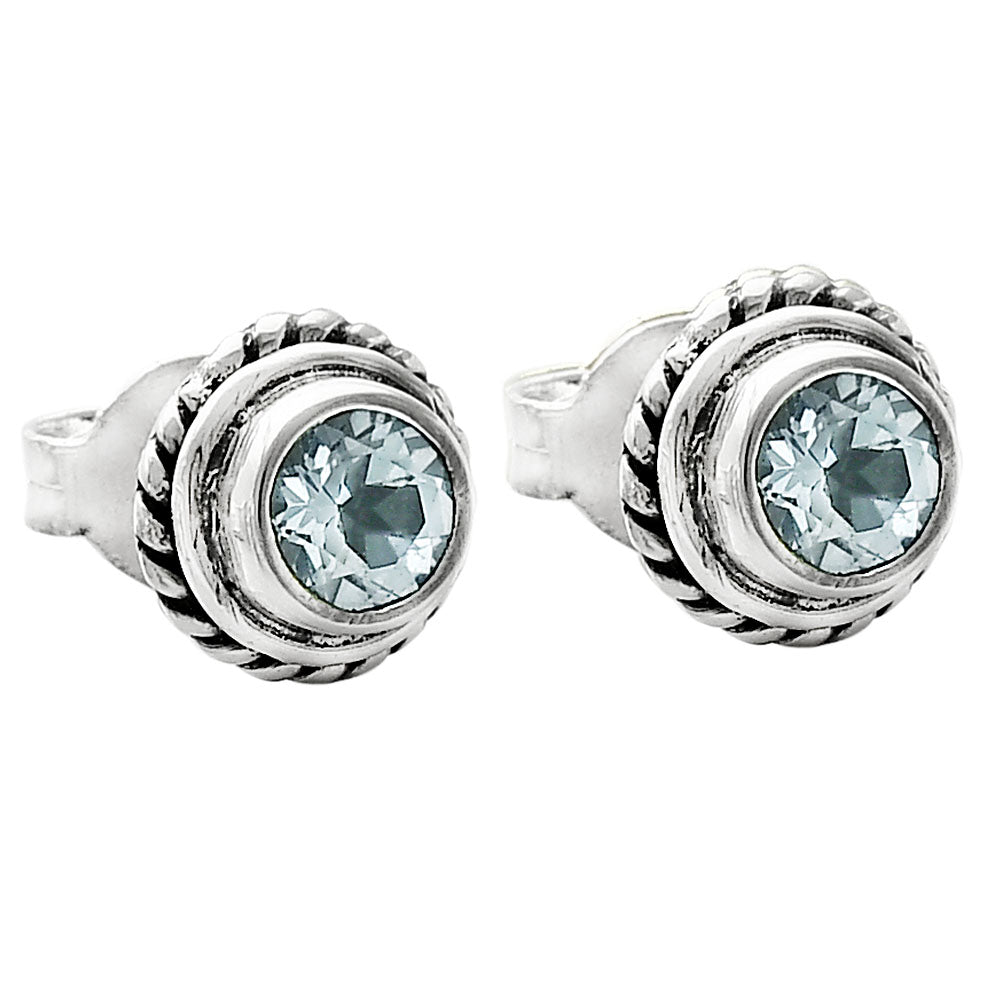 Round Gemstone Silver Stud Earrings – Amethyst, Citrine, Garnet, Topaz DGE1067 E-1245