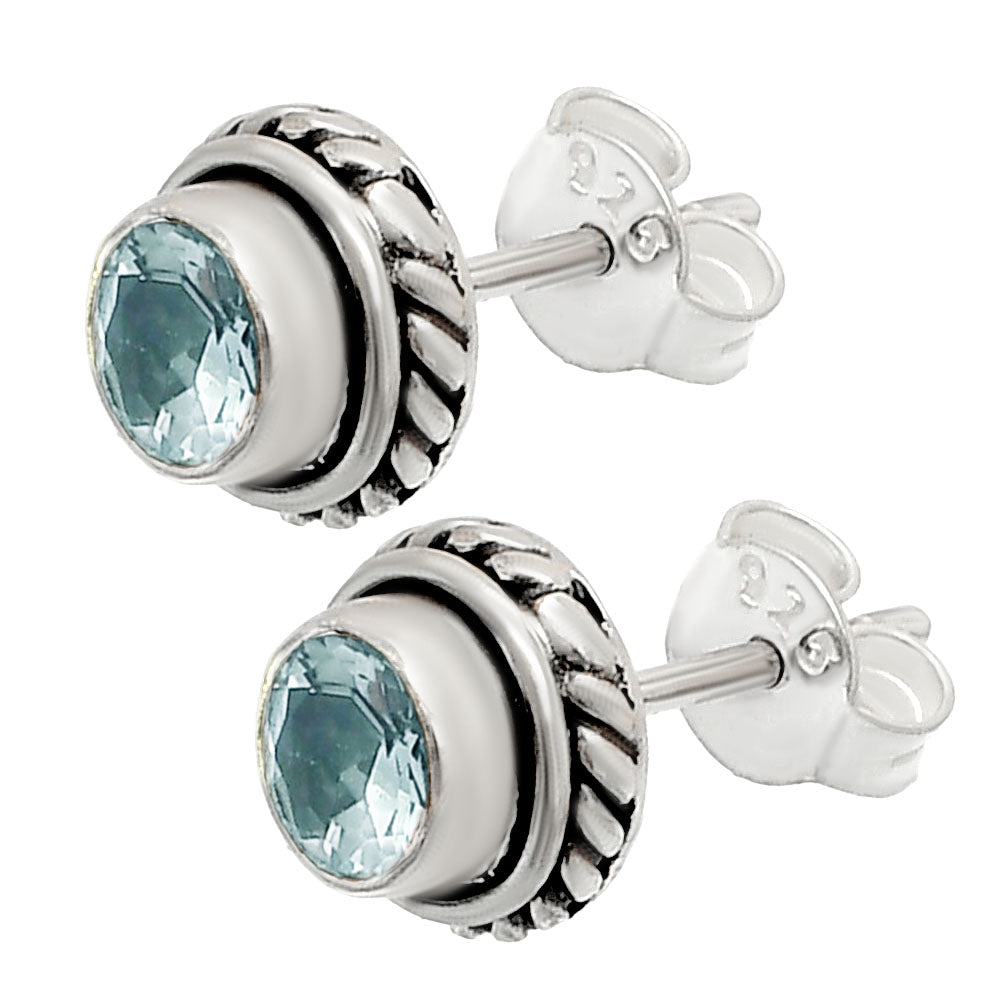 Round Gemstone Silver Stud Earrings – Amethyst, Citrine, Garnet, Topaz DGE1067 E-1245